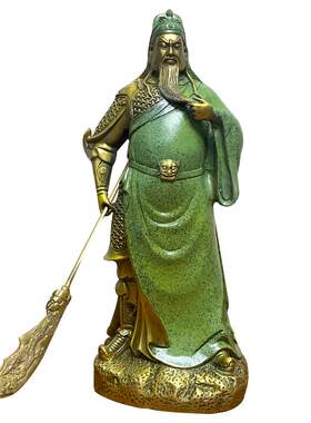 纯铜绿袍关公神像武圣铜像摆件招财黄铜武财神关羽客厅开业关二爷
