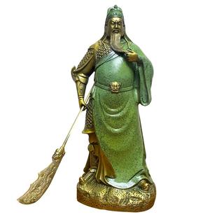 纯铜绿袍关公神像武圣铜像摆件招财黄铜武财神关羽客厅开业关二爷