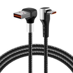 66W加长快充弯头USB盲插数据线typec通用超级快充车载Type-C快充充电线黑色双弯头适用苹果15/16华为充电线
