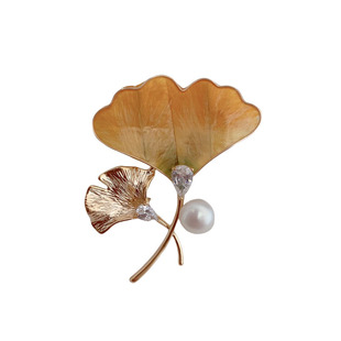绒花别针银杏叶珍珠胸针高端男女精致时尚高级感胸花大衣西服配饰