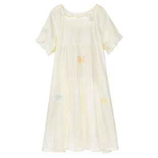 纯棉纱布睡裙女夏天短袖带胸垫睡衣女夏季薄款大码孕妇可外穿裙子