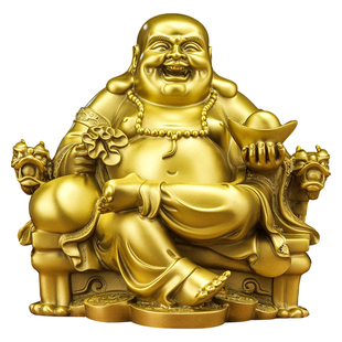 全铜大肚弥勒佛铜像佛像龙椅佛摆件办公室供奉招财聚财黄铜工艺品