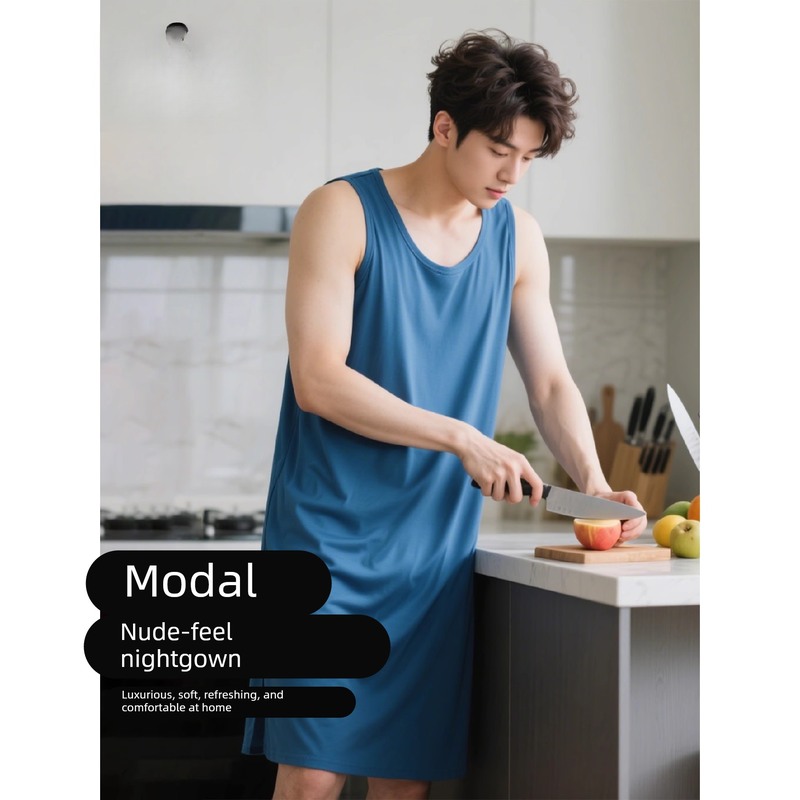 男士莫代尔睡裙夏季冰丝凉感背心式睡袍2025新款大码可外穿家居服