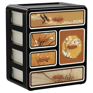 桌面收纳盒中古风复古玄关入户门摆件化妆品客厅多层抽屉式置物架