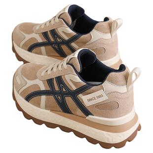 星期六高帮德训鞋女款秋冬小个子厚底内增高运动鞋真皮时尚老爹鞋