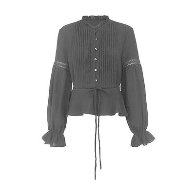 sdeer圣迪奥女装木耳边V领风琴褶收腰镂空花边衬衫S243Z0522