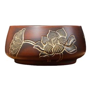 礼郎茶器广西钦州坭兴茶杯 荷香有余窑变宽口荷花茶杯 浮雕品茗杯