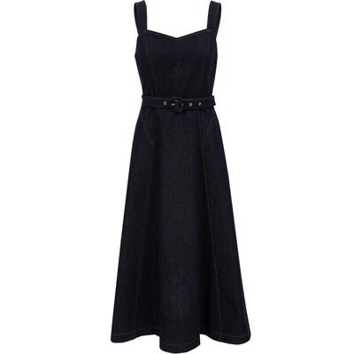 VeroModa收腰吊带牛仔连衣裙