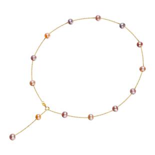 海蒂珠宝 轻彩 满天星5.5-6.5mm淡水珍珠项链18K金锁骨链女多戴款