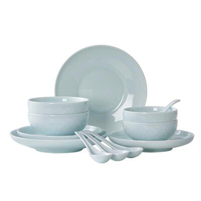 华光国瓷景德镇青白瓷餐具套装家用高档影青浮雕碗盘餐具和美满堂