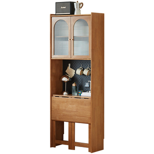 实木书柜书桌一体电脑桌简约书架学习桌组合书房折叠写字桌梳妆台