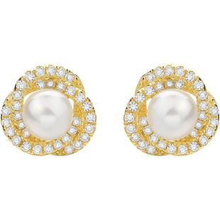 周六福淡水珍珠耳钉S925银赫本风优雅新年礼物送女友