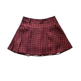 大码美式复古学院风格纹jk百褶裙女春夏季纯色格子短裙a字半身裙