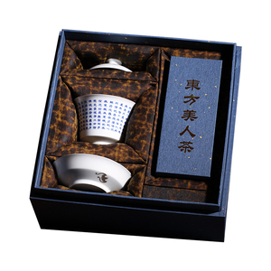 自慢堂青花松鹤双如盖碗茶叶礼盒