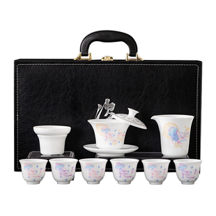 创意变色夜光冰种水母悬停三才盖碗茶杯旋转高档陶瓷功夫送礼茶具