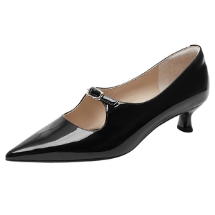 董洁同款真美诗赫本秋季新款气质尖头玛丽珍单鞋猫跟高跟鞋女