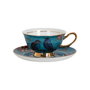 欧式咖啡杯套装礼盒金边彩花鸟图案高颜值骨瓷英式下午茶茶具套装