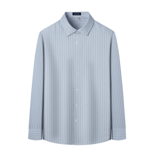 庄吉200支纯棉长绒棉免烫衬衣春秋新款条纹格子长袖衬衫男士寸衫