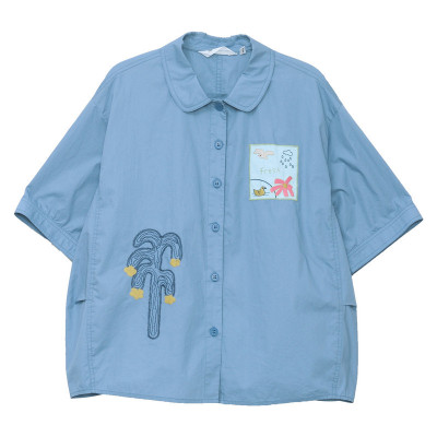 MOVEUP幻走2026春季新款.FUN系列圆角衬衫领贴布绣花短款衬衫女