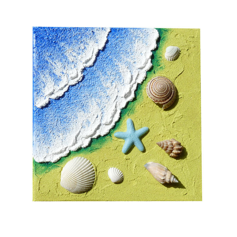 纯手绘肌理天然稀有海螺贝壳创意立体沙滩海浪丙烯挂画装饰画挂画