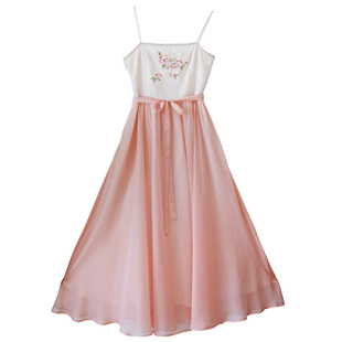 【锁黛】复古侧开叉长款开衫刺绣雪纺吊带裙女夏轻薄飘逸仙气套装