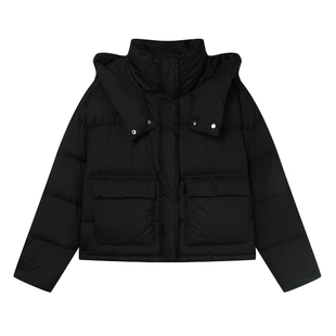 白鹿语立领连帽纯色外套冬款时尚温暖气质长袖无弹女式羽绒服