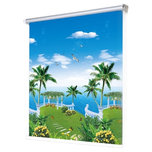 成品窗帘手卷拉式遮光卫生间厨房客厅卧室阳台升降免打孔安装画帘