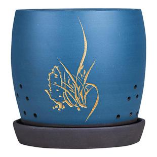 紫砂兰花盆蝴蝶兰文心兰君子兰兰草专用花盆透气盆栽陶瓷盆带底座