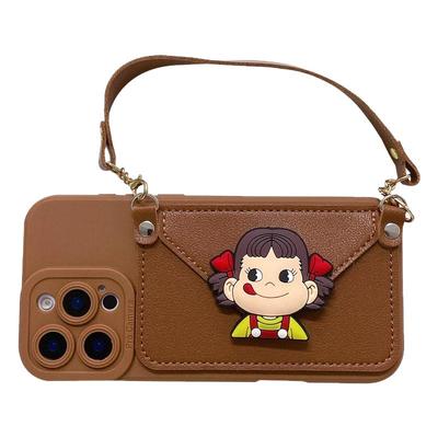 棕色牛奶妹卡包适用苹果17promax手机壳新款iPhone16pro可背带15/14斜挎挂绳12小众卡通女13全包防摔11硅胶套