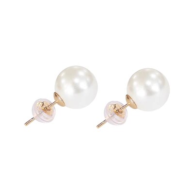 dellamo强光正圆珍珠耳钉女纯银高级耳环耳夹百搭春夏氛围感耳饰