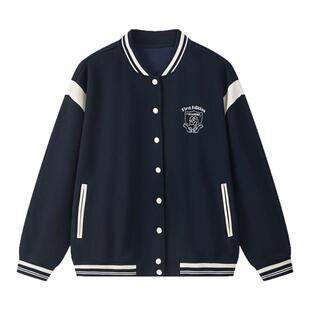 笛莎大童初高中生2026春季新款青少年女孩拼色落肩宽松棒球服外套