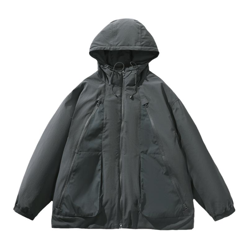 RabbitHouseSky冬季多口袋户外机能工装羽绒服男加厚保暖连帽外套