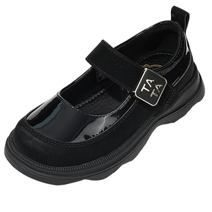 TATA他她童鞋小女孩洋气公主鞋时尚英伦风黑色小皮鞋软底宝宝单鞋