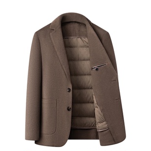 双面羊绒大衣男士常规西装领羽绒服内胆男装西服冬季新款毛呢外套