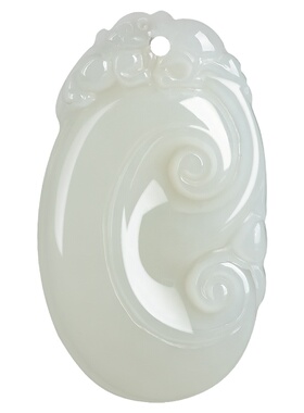 天然老料正品和田白玉如意吊坠