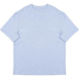 O3PARK新款微宽松百搭通勤纯色打底短袖纯棉蓝花灰圆领净色T恤