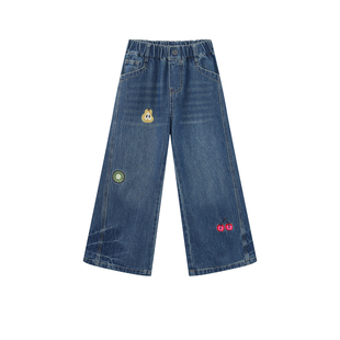 OLAMIMI儿童亲子2026春趣味精致水果刺绣休闲风中性直筒裤牛仔裤