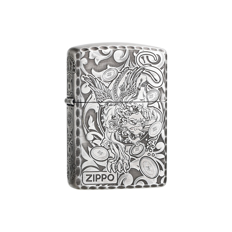 ZIPPO金刚杵招财貔貅古银咬边