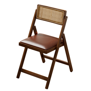 可折叠椅子家用靠背椅复古实木风餐椅办公室电脑椅凳简约便携折椅