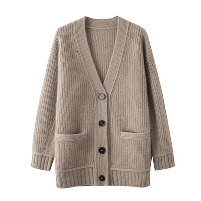 V领带扣中长款加厚针织羊毛外套