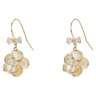 阿吉豆耳环女款珍珠耳钉山茶花专柜同款复古时尚耳钉优雅耳坠耳饰