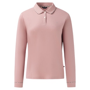 Aquascutum/雅格狮丹秋冬新品女简约纯棉格纹领商务长袖POLO气质