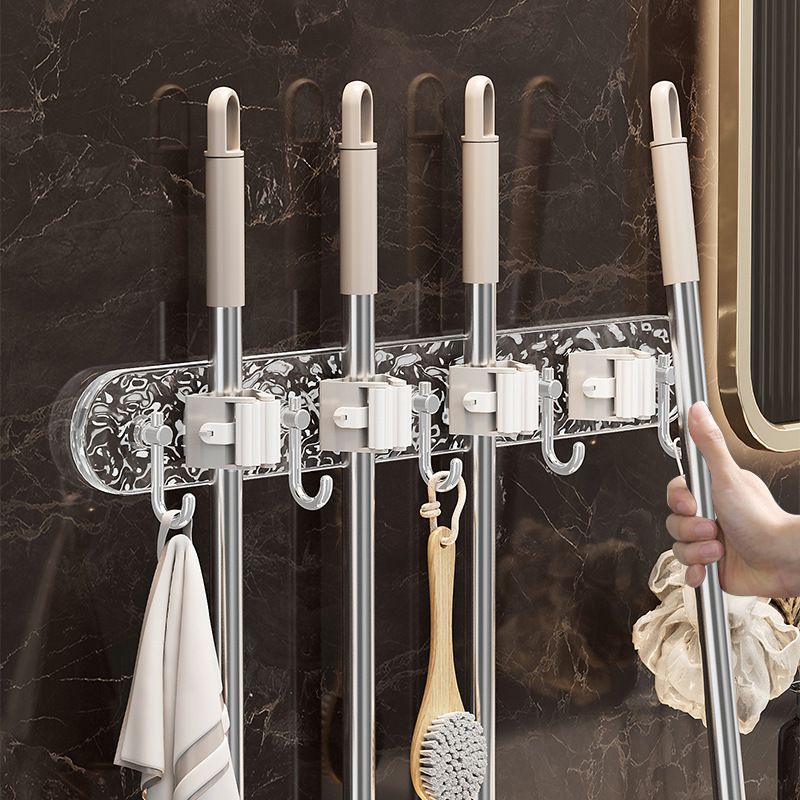 3免打孔水波纹拖把架连排架无冰川夹卫生间拖把纹挂钩收纳壁挂痕