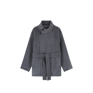 pusumede 韩女轮廓 重磅立领毛呢外套女气质保暖短款小个子大衣