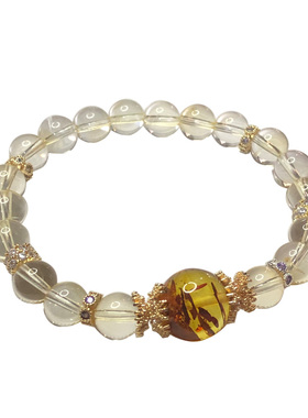 女黄水晶简约蜜蜡花珀手链