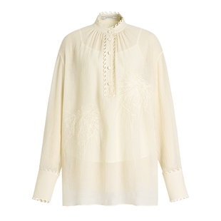 ZHUCHONGYUN2026春新款松弛褶皱海浪烟花刺绣衬衫上衣