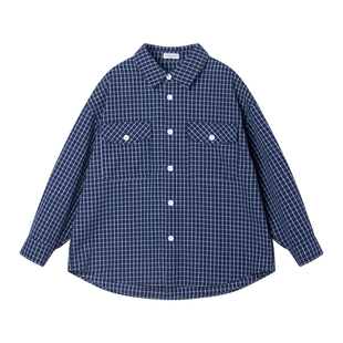 【蓝调布鲁斯】水洗磨毛柔软衬衫外套 学院蓝格子男女儿童秋新