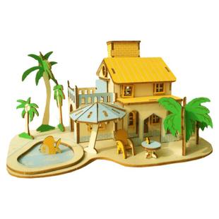 3d立体拼图木质小房子儿童女孩手工制作拼装房屋模型别墅益智玩具