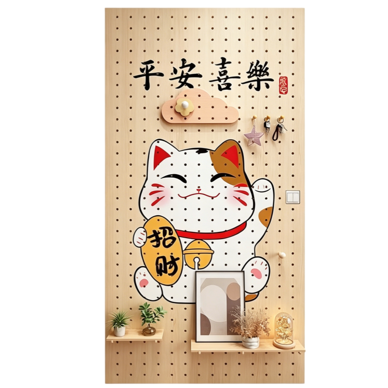 实木彩绘图案洞洞板定制墙面背景墙定制入户客厅玄关收纳电箱遮挡