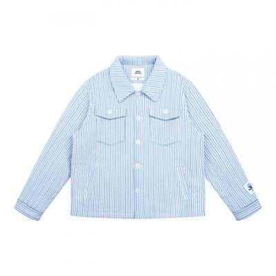 EMPTY REFERENCE蓝白条纹重磅短款菱格纹绗棉休闲摇粒绒夹克外套